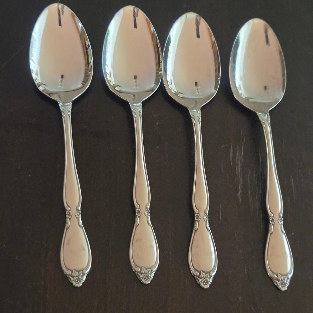 Oneida Community Chatelaine Set of 4 Serving Spoons 8.25" Floral Stainless